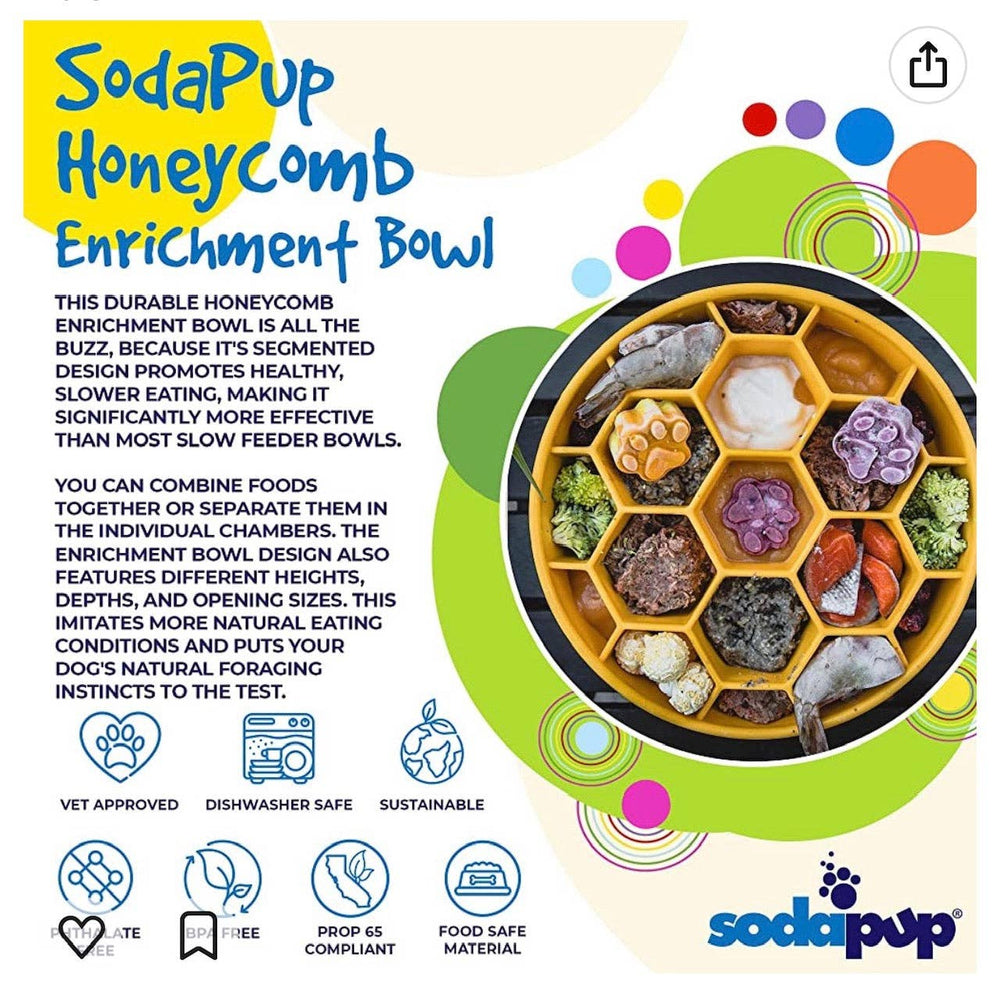 SodaPup Honeycomb geltonas lėto valgymo dubenėlis šunims